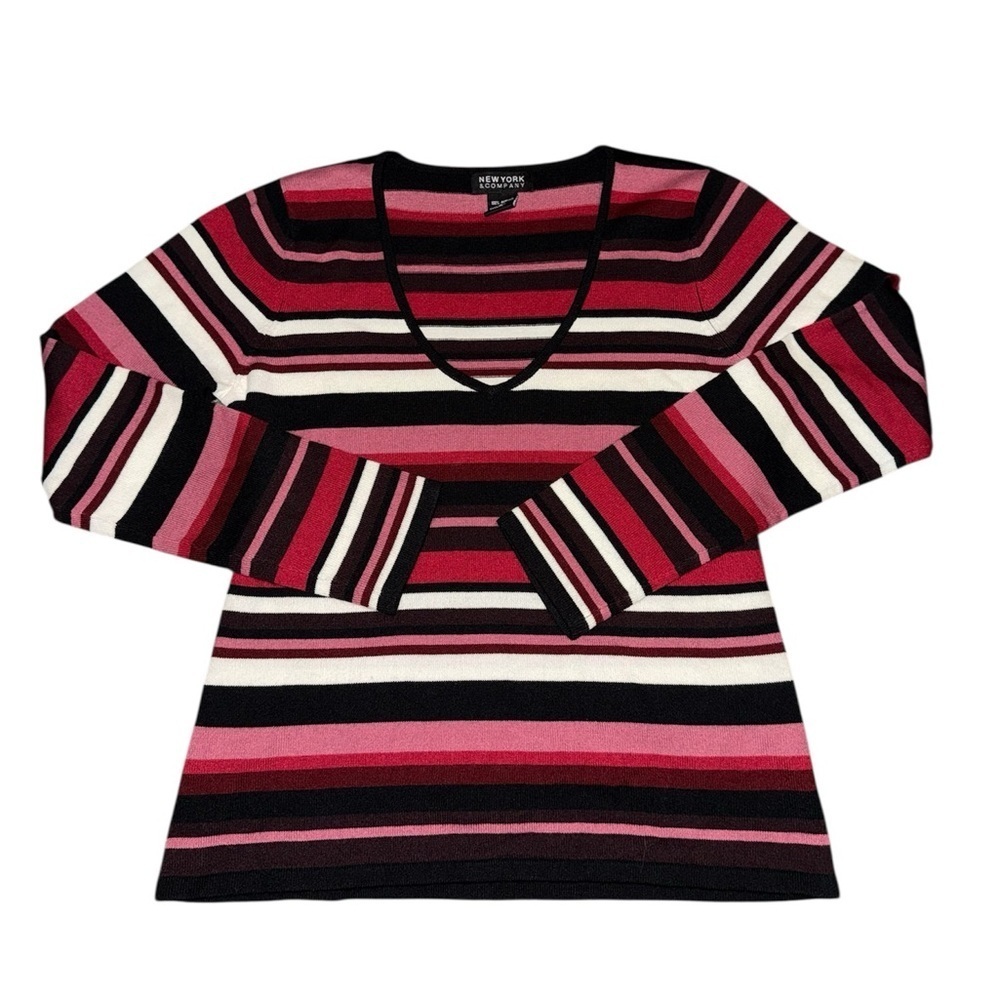 New York & Company Multicolor V-Neck Sweater